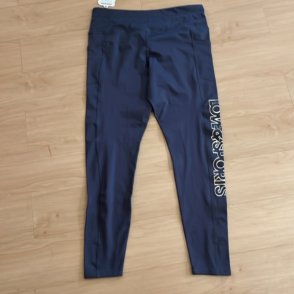 NWT LOVE & SPORTS WOMENS HIGH RISE FITNESS LEGGINGS WITH BLUE GOLD SIZE XL - Picture 10 of 15